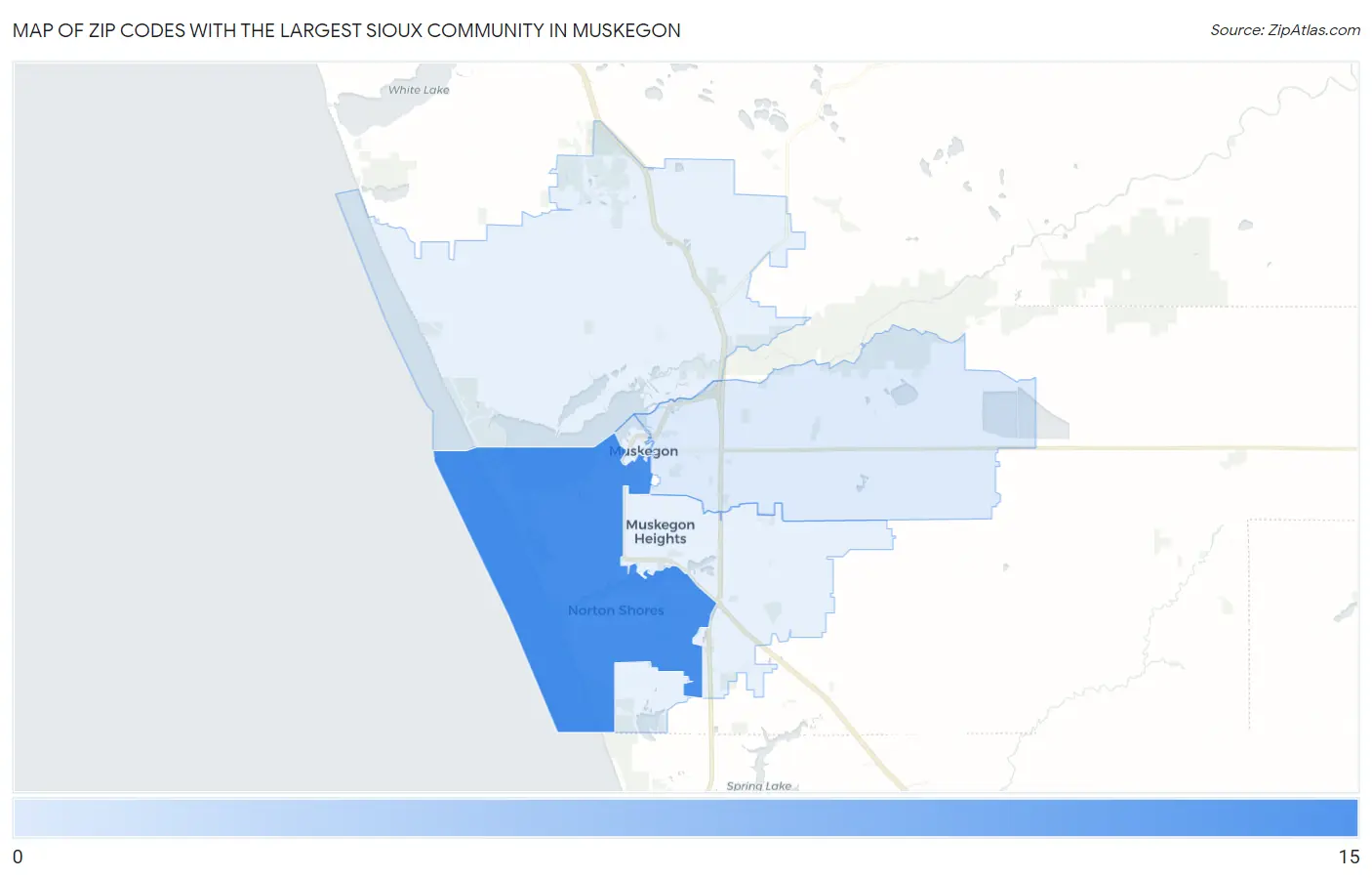 Zip Codes with the Largest Sioux Community in Muskegon Map