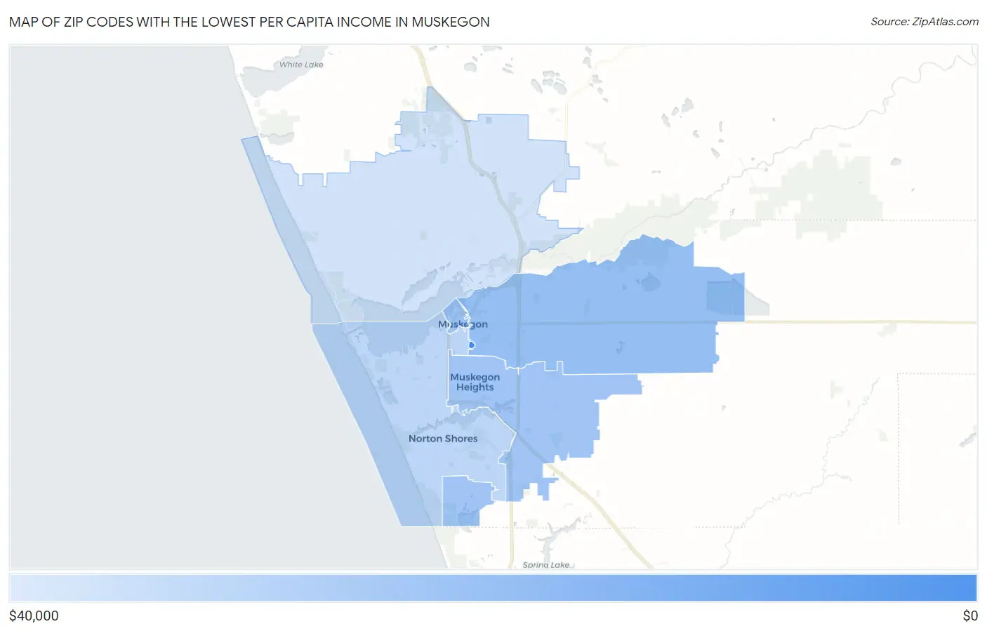 Zip Codes with the Lowest Per Capita Income in Muskegon Map