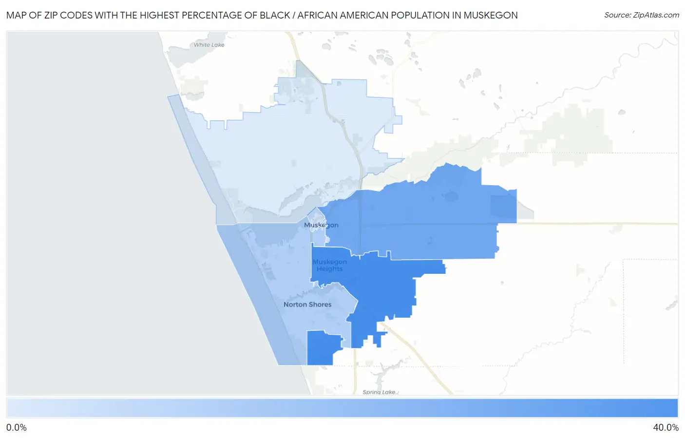 Zip Codes with the Highest Percentage of Black / African American Population in Muskegon Map