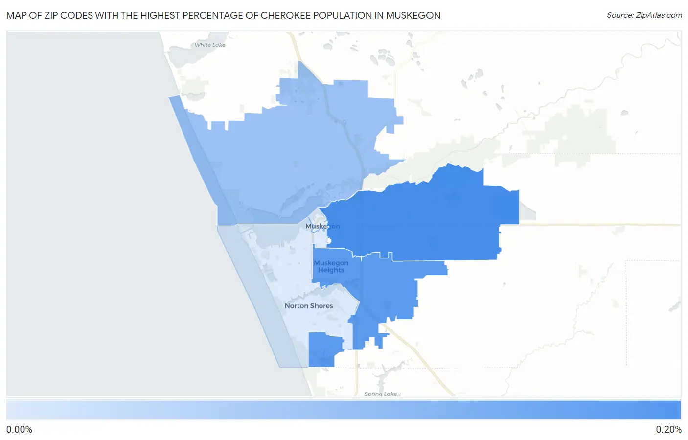 Zip Codes with the Highest Percentage of Cherokee Population in Muskegon Map