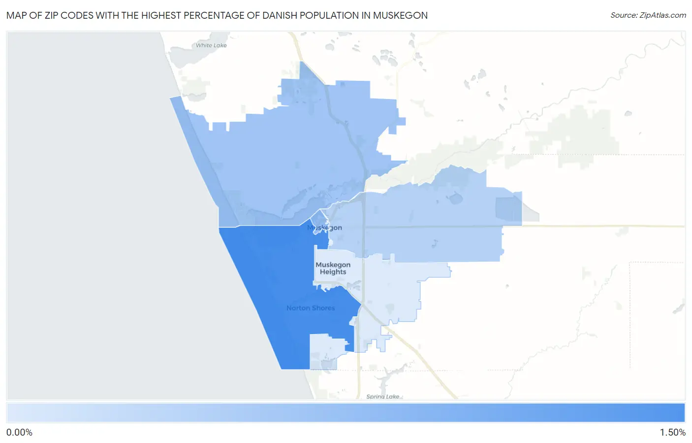 Zip Codes with the Highest Percentage of Danish Population in Muskegon Map