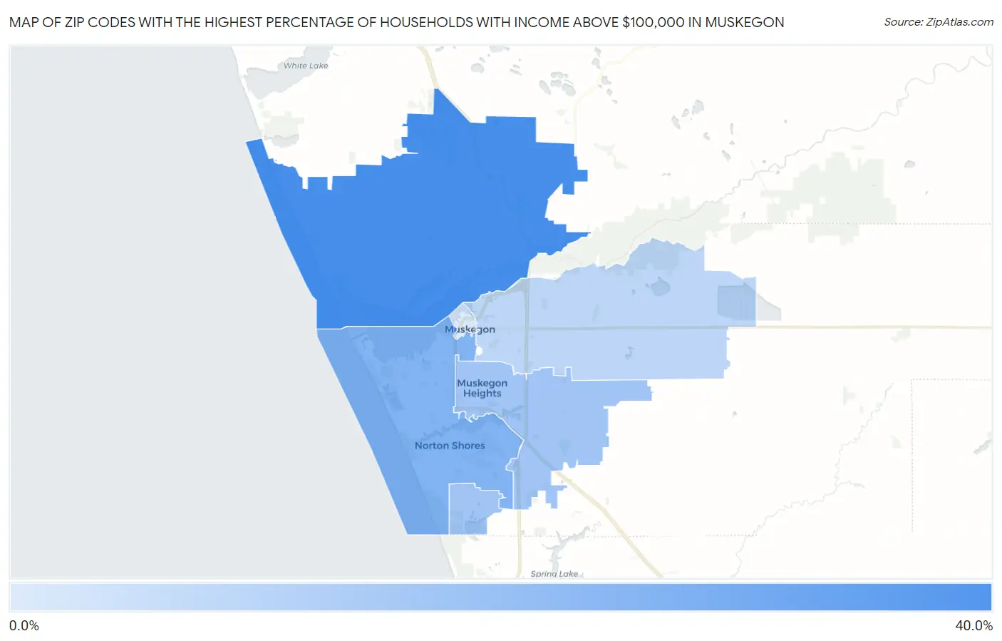 Zip Codes with the Highest Percentage of Households with Income Above $100,000 in Muskegon Map