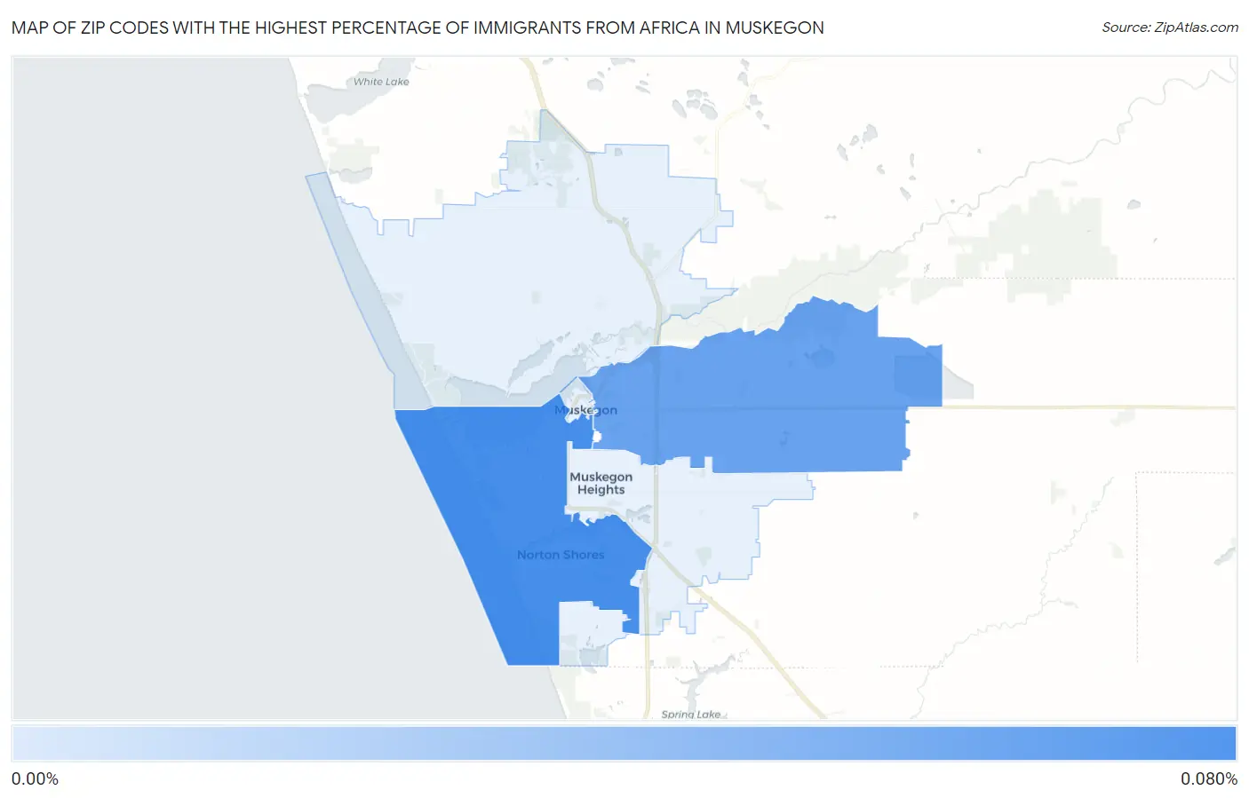 Zip Codes with the Highest Percentage of Immigrants from Africa in Muskegon Map