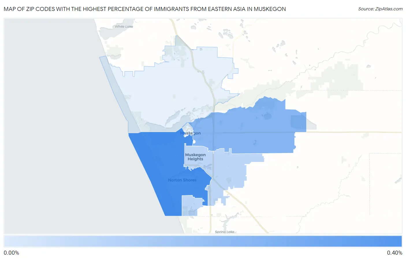 Zip Codes with the Highest Percentage of Immigrants from Eastern Asia in Muskegon Map