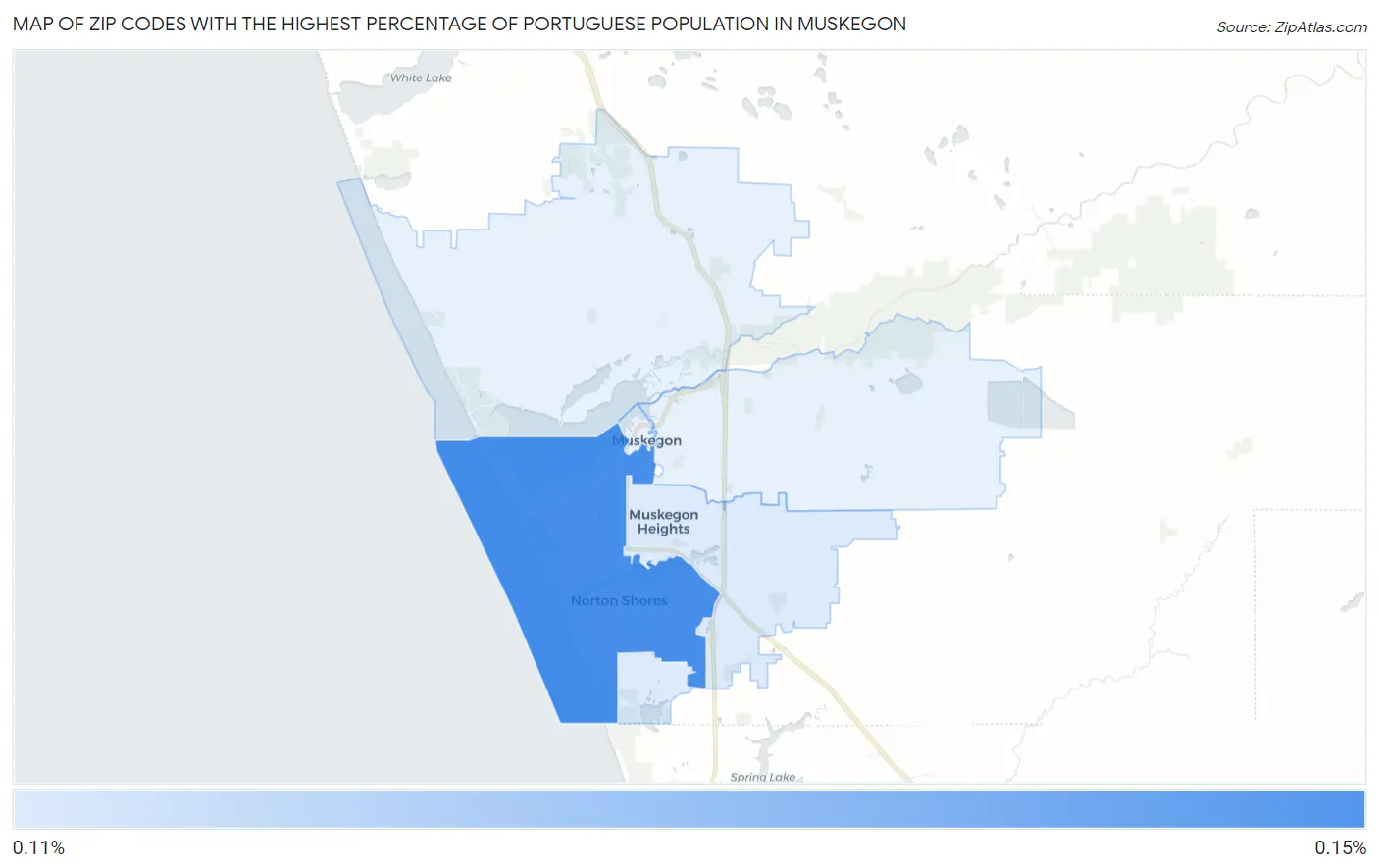 Zip Codes with the Highest Percentage of Portuguese Population in Muskegon Map
