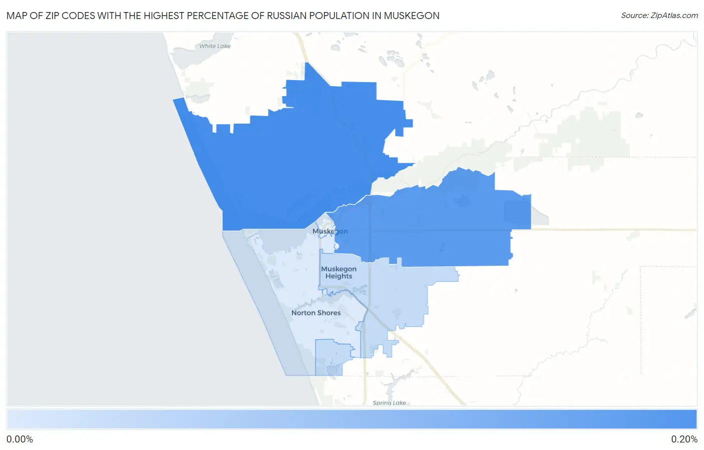 Zip Codes with the Highest Percentage of Russian Population in Muskegon Map