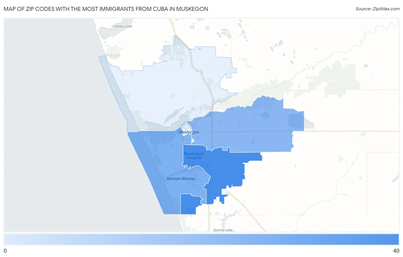 Zip Codes with the Most Immigrants from Cuba in Muskegon Map