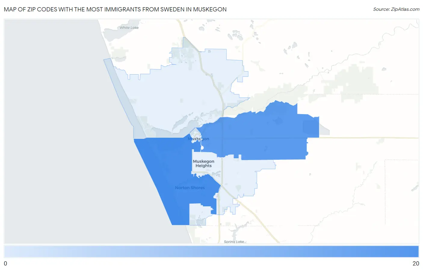 Zip Codes with the Most Immigrants from Sweden in Muskegon Map