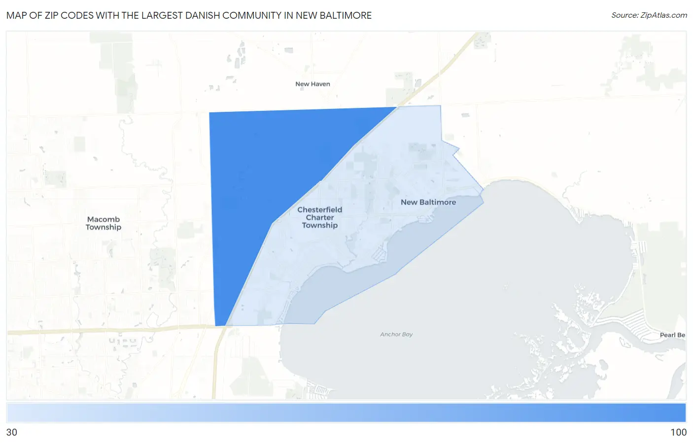 Zip Codes with the Largest Danish Community in New Baltimore Map