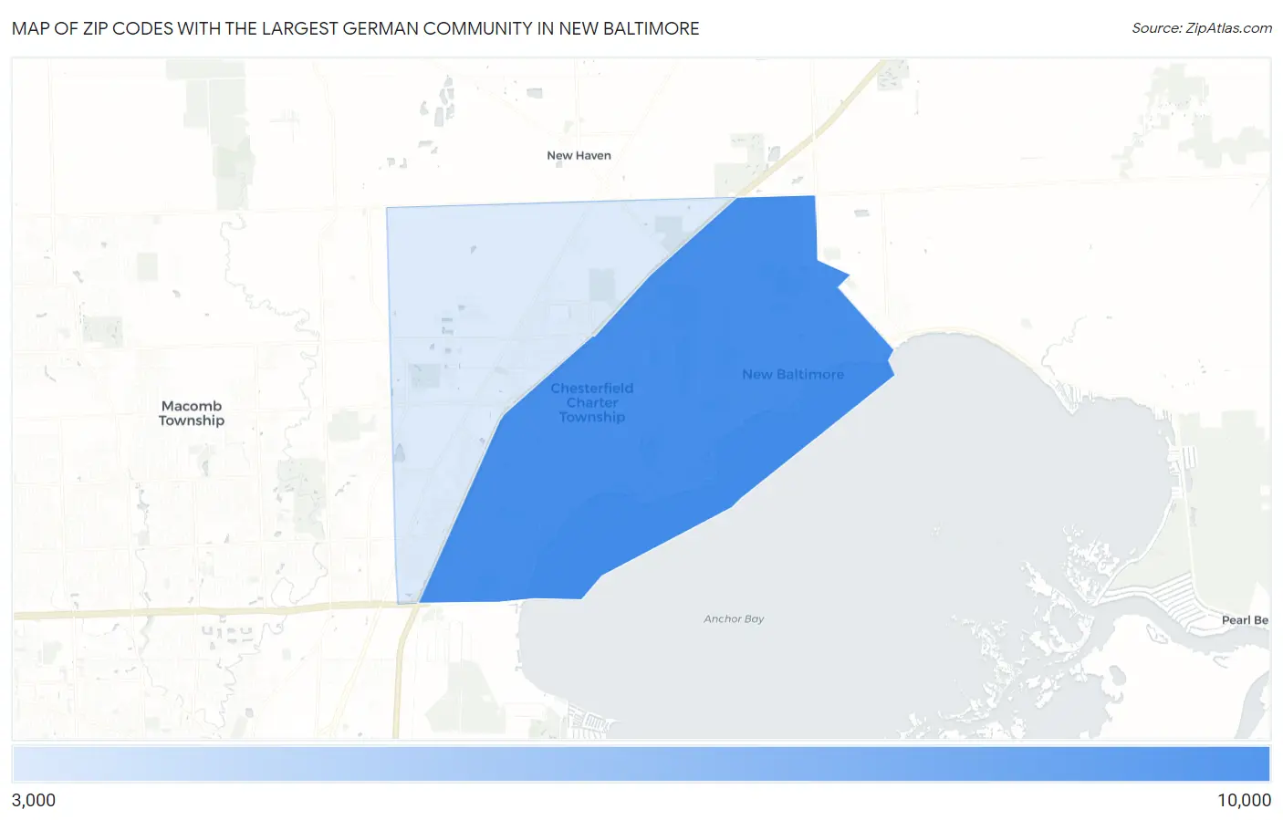 Zip Codes with the Largest German Community in New Baltimore Map