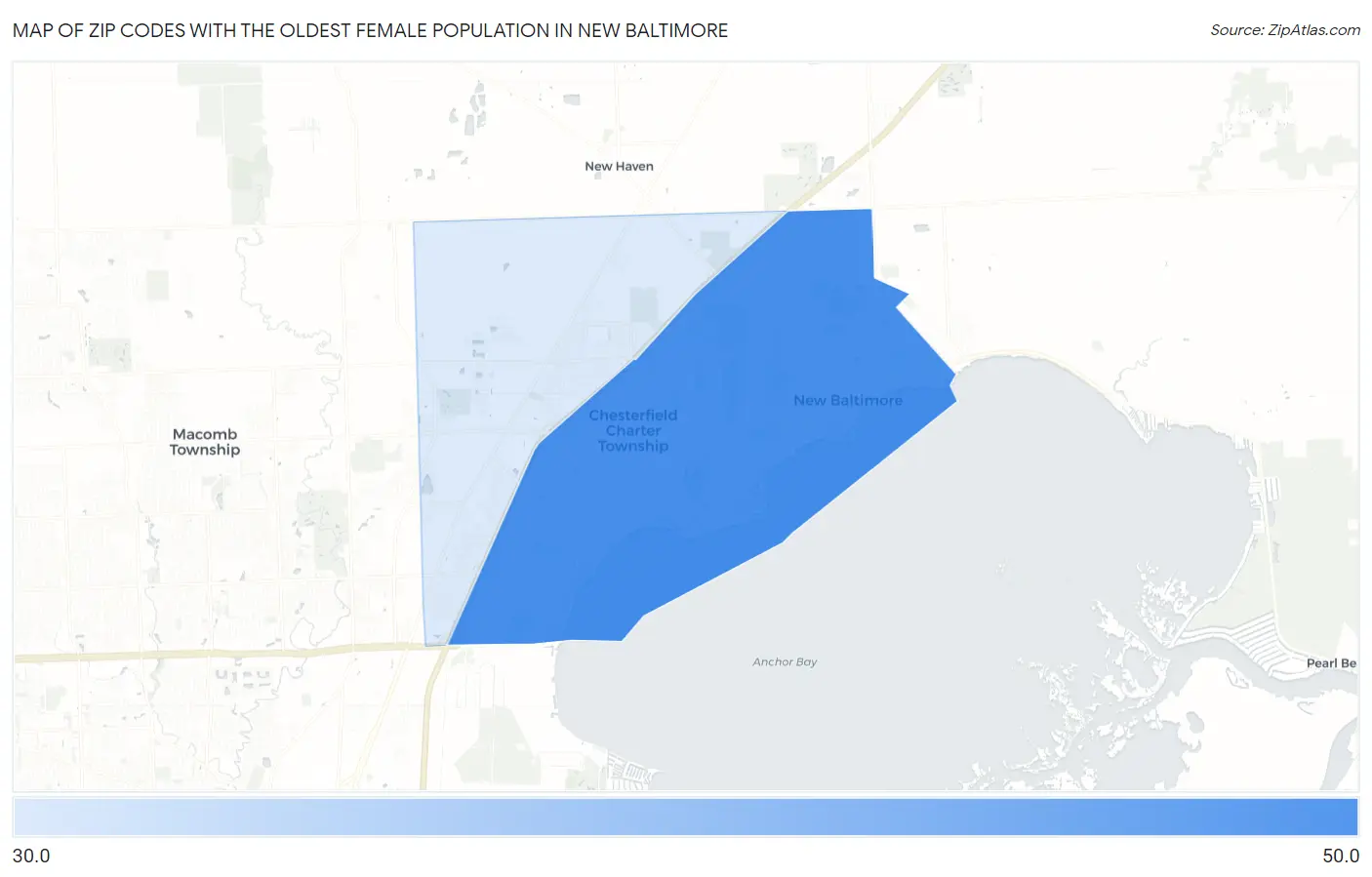 Zip Codes with the Oldest Female Population in New Baltimore Map