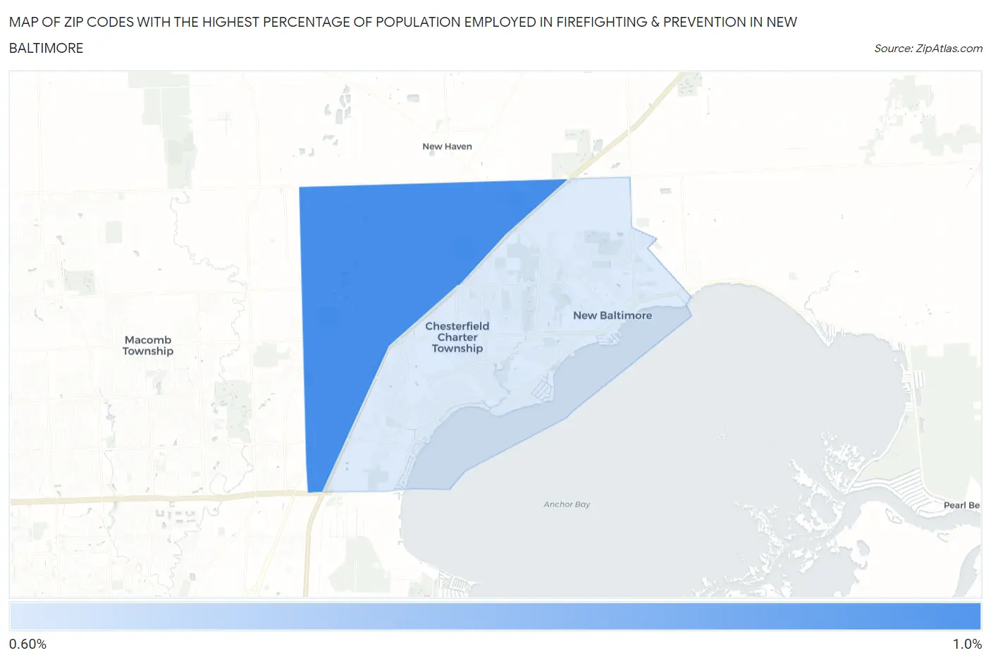 Zip Codes with the Highest Percentage of Population Employed in Firefighting & Prevention in New Baltimore Map