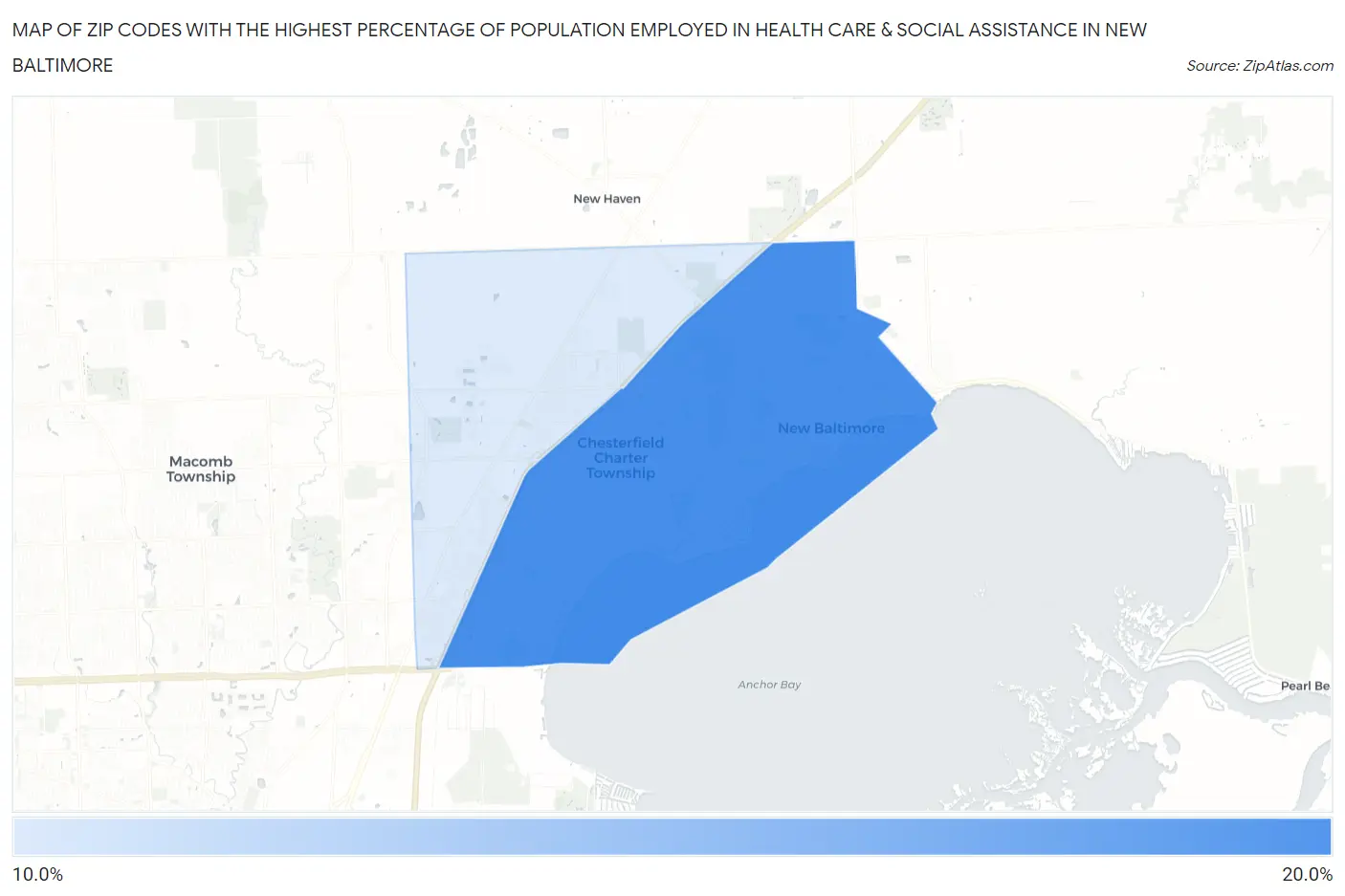 Zip Codes with the Highest Percentage of Population Employed in Health Care & Social Assistance in New Baltimore Map