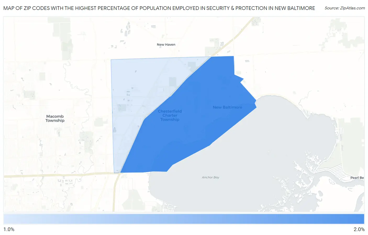 Zip Codes with the Highest Percentage of Population Employed in Security & Protection in New Baltimore Map