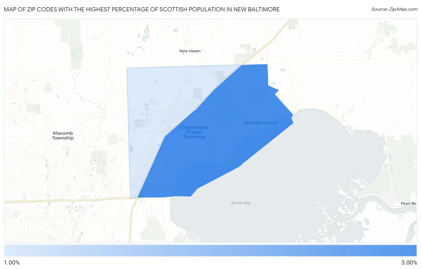 Zip Codes with the Highest Percentage of Scottish Population in New Baltimore Map