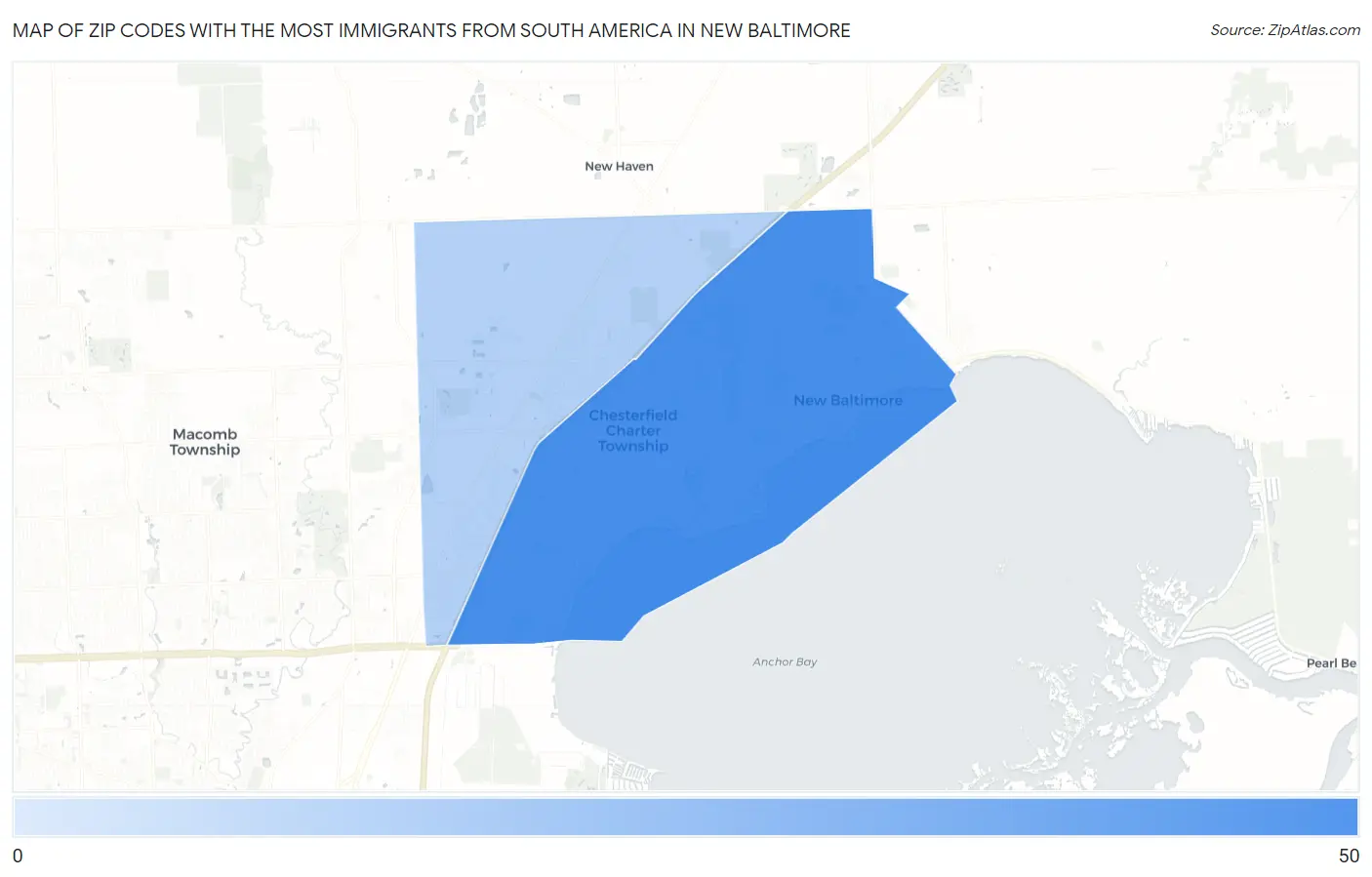 Zip Codes with the Most Immigrants from South America in New Baltimore Map