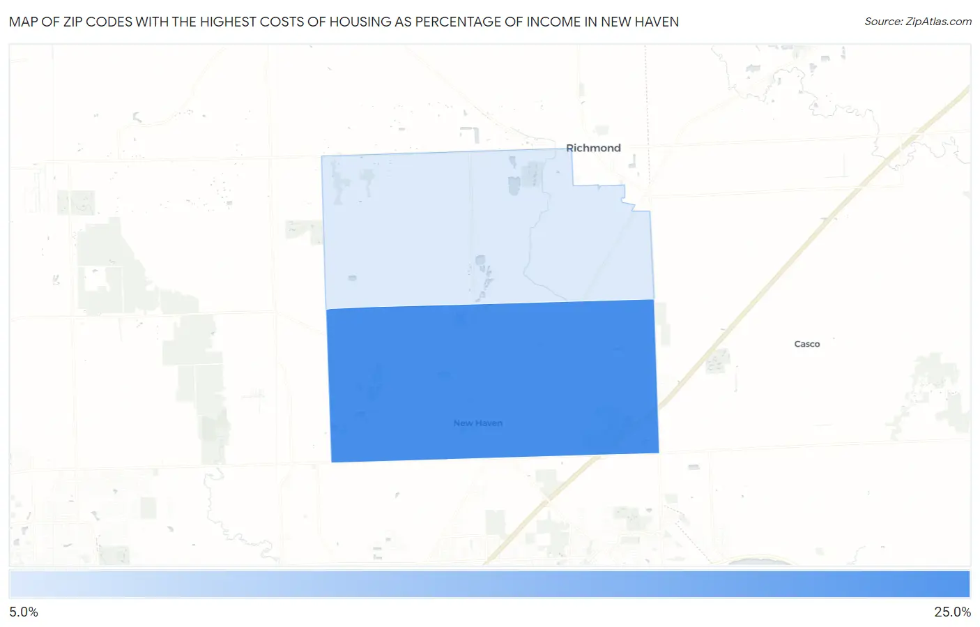 Zip Codes with the Highest Costs of Housing as Percentage of Income in New Haven Map