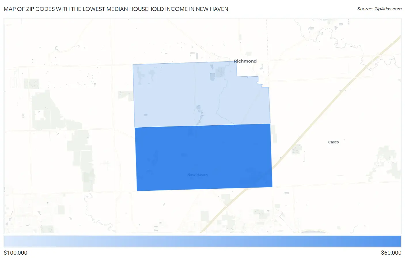 Zip Codes with the Lowest Median Household Income in New Haven Map