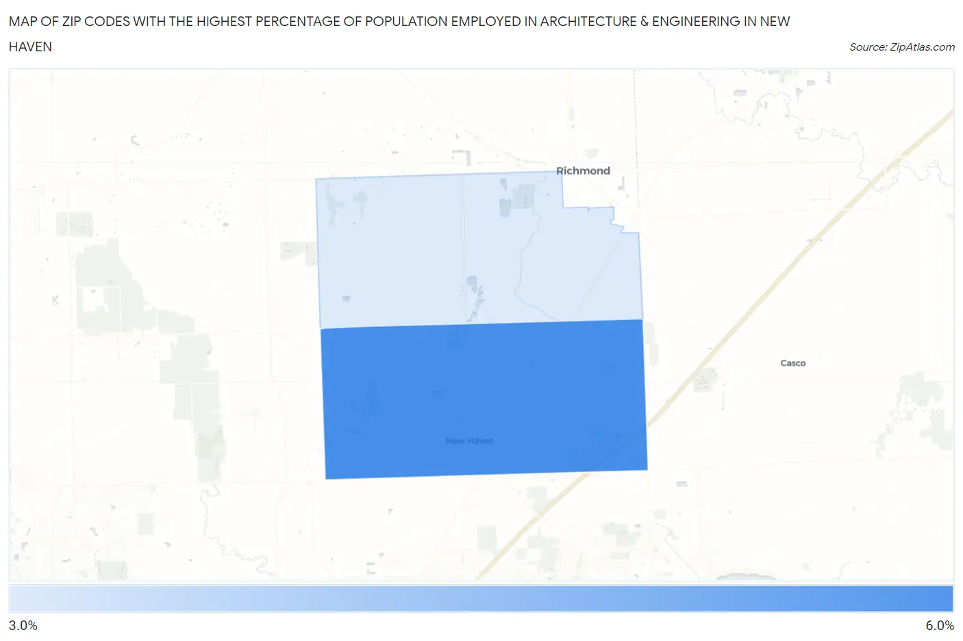 Zip Codes with the Highest Percentage of Population Employed in Architecture & Engineering in New Haven Map