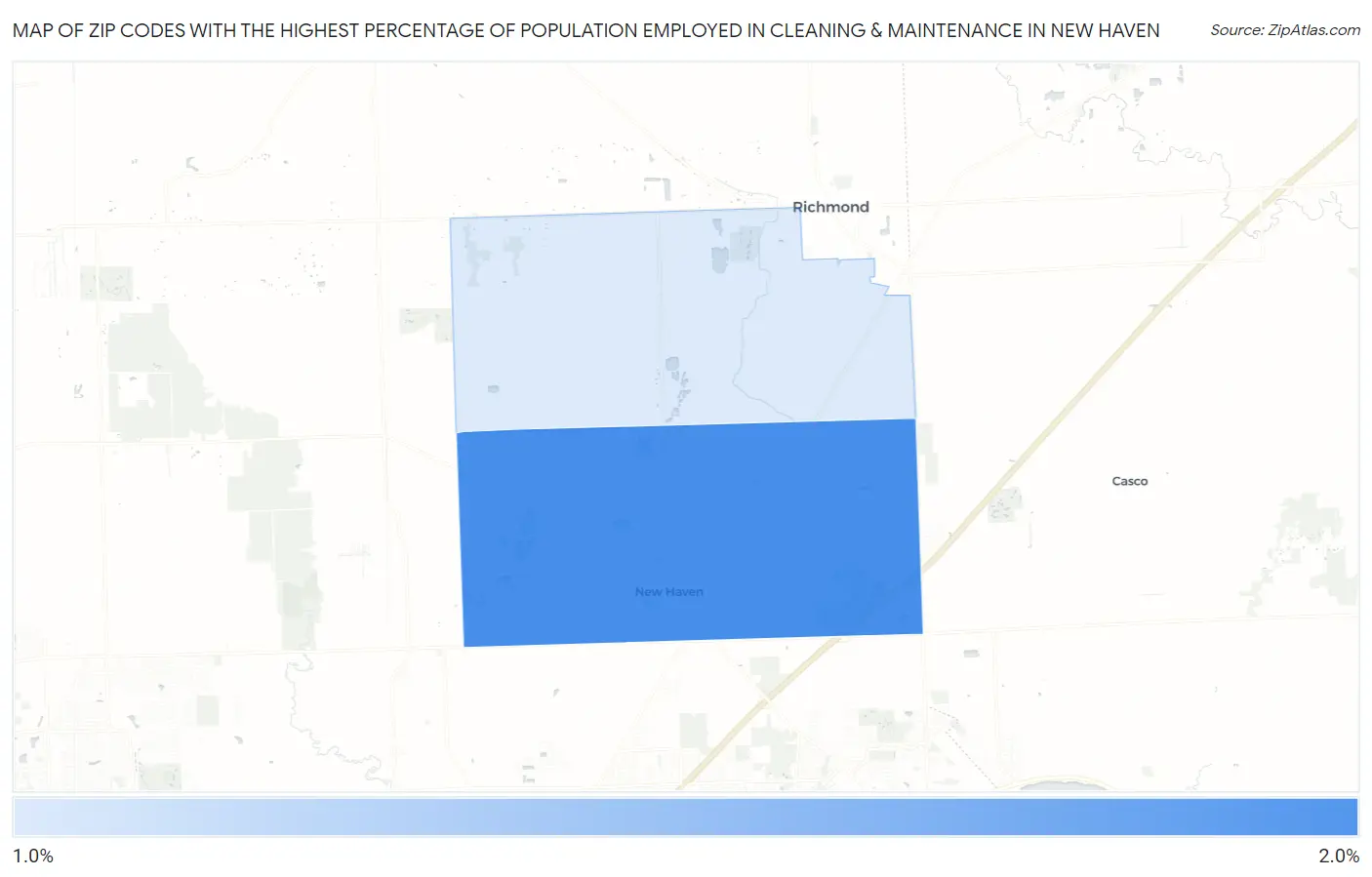 Zip Codes with the Highest Percentage of Population Employed in Cleaning & Maintenance in New Haven Map