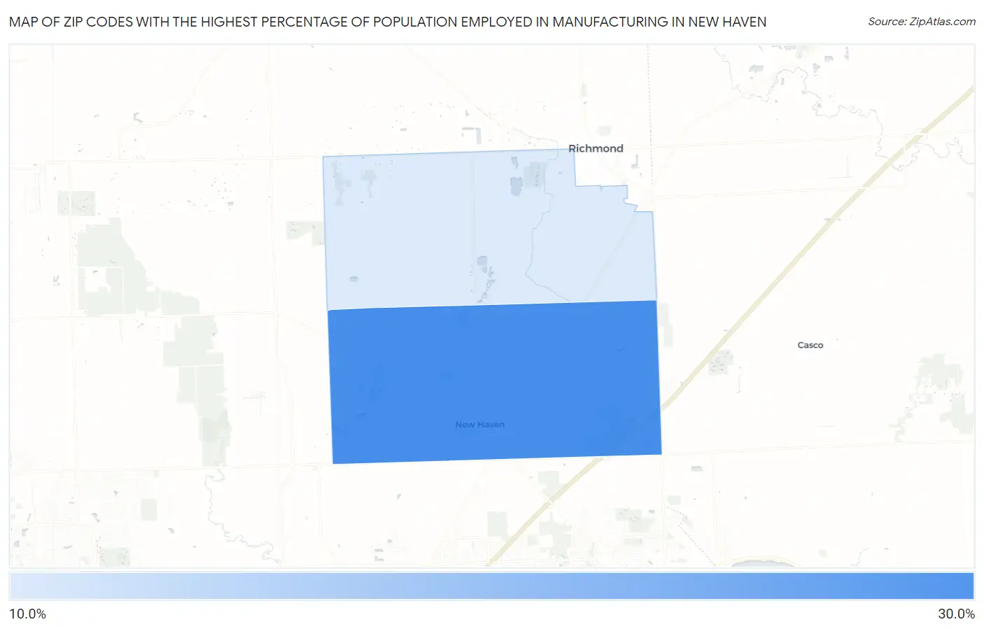 Zip Codes with the Highest Percentage of Population Employed in Manufacturing in New Haven Map