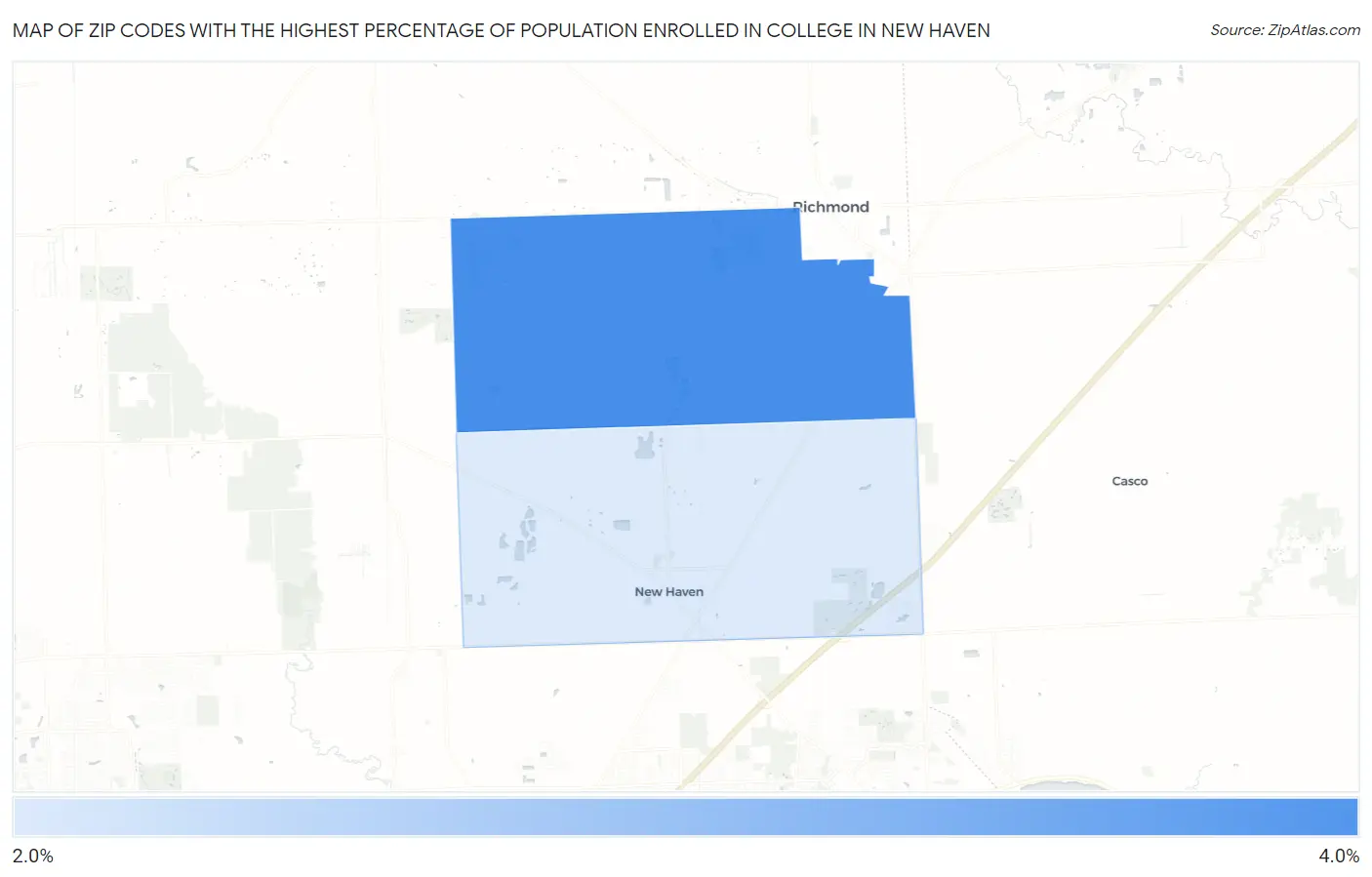 Zip Codes with the Highest Percentage of Population Enrolled in College in New Haven Map