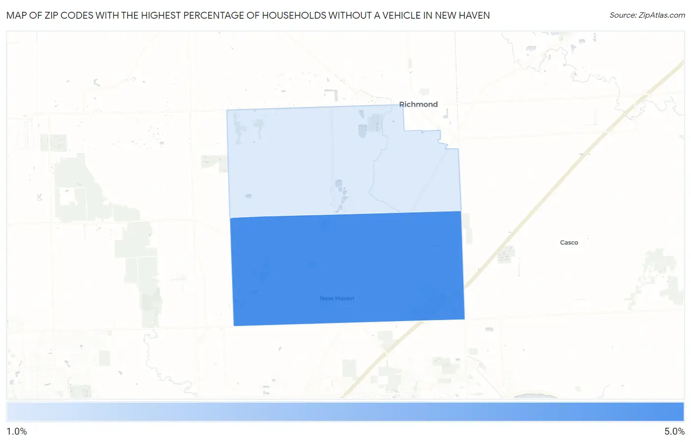 Zip Codes with the Highest Percentage of Households Without a Vehicle in New Haven Map