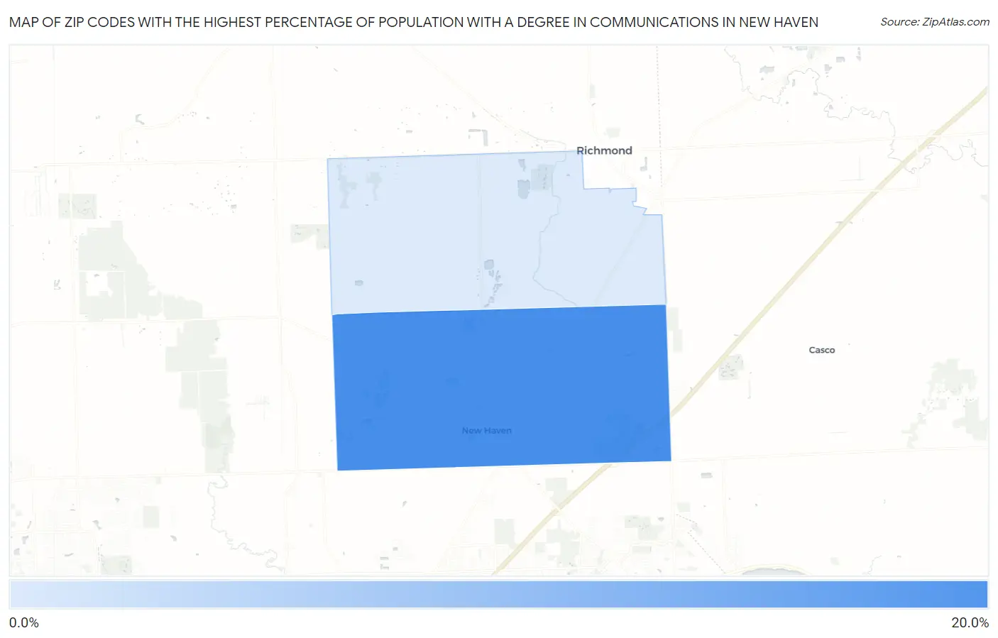 Zip Codes with the Highest Percentage of Population with a Degree in Communications in New Haven Map