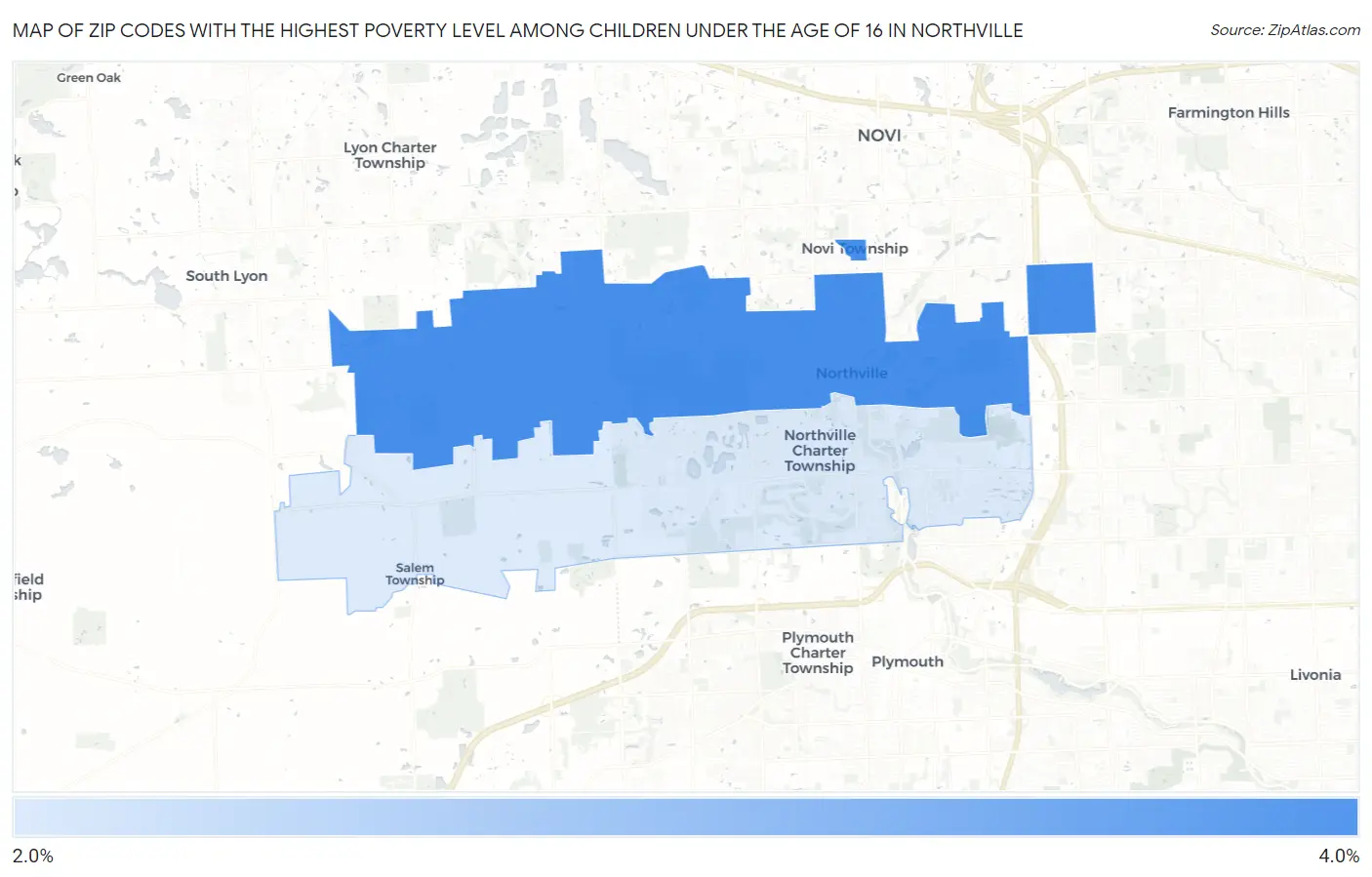 Zip Codes with the Highest Poverty Level Among Children Under the Age of 16 in Northville Map