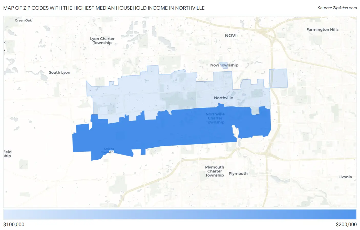 Zip Codes with the Highest Median Household Income in Northville Map
