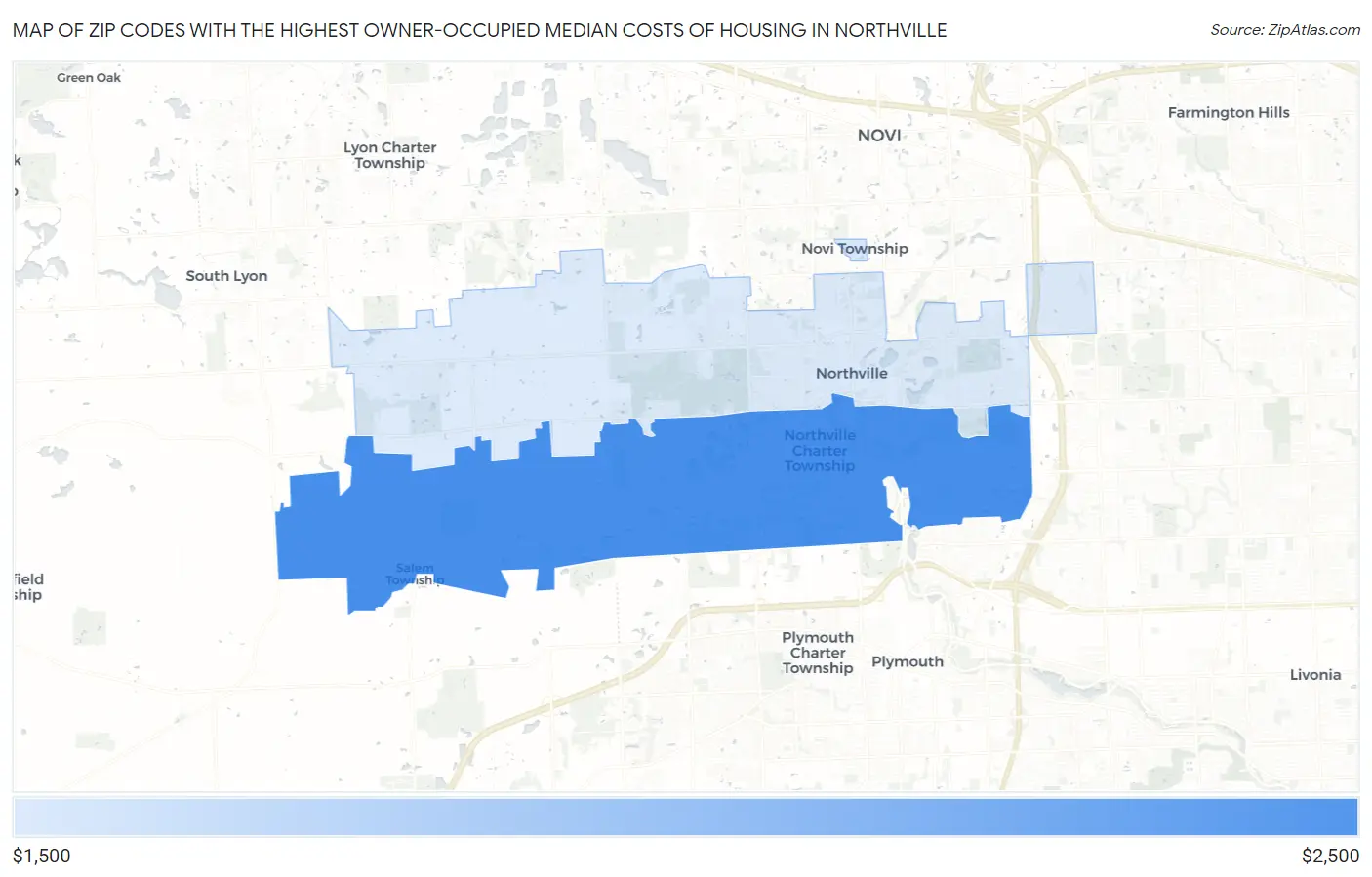 Zip Codes with the Highest Owner-Occupied Median Costs of Housing in Northville Map