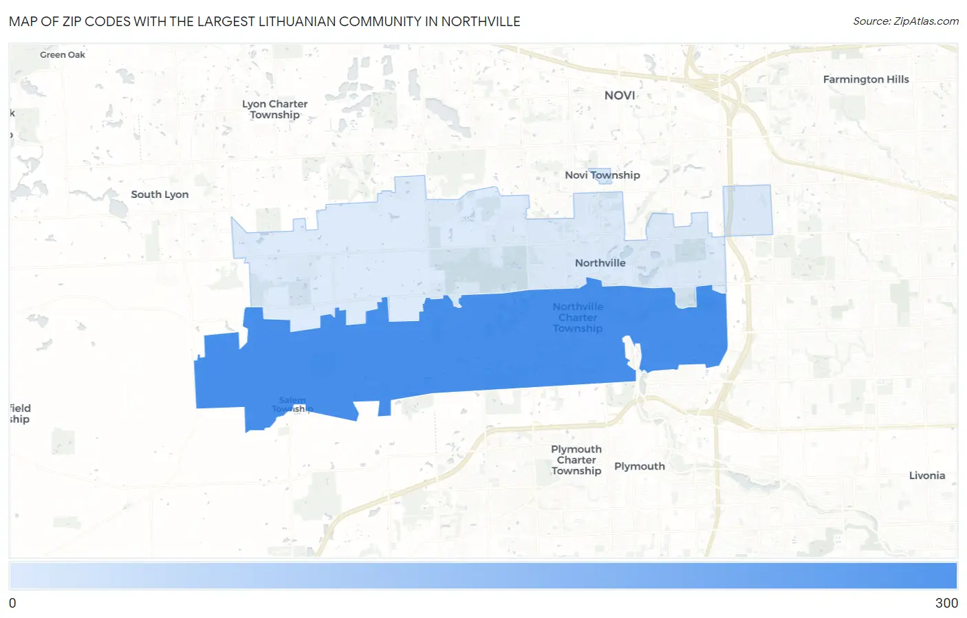 Zip Codes with the Largest Lithuanian Community in Northville Map