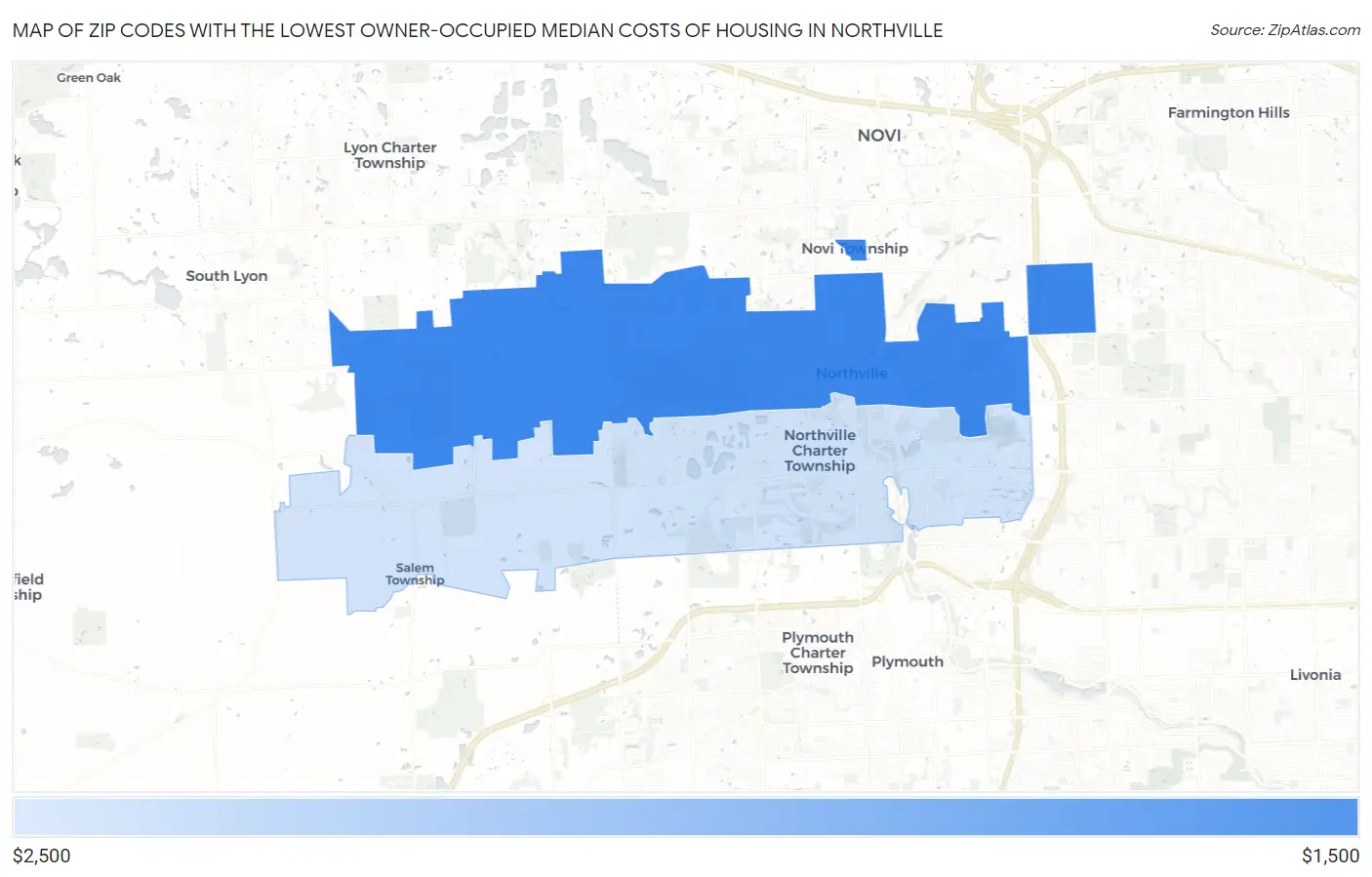 Zip Codes with the Lowest Owner-Occupied Median Costs of Housing in Northville Map