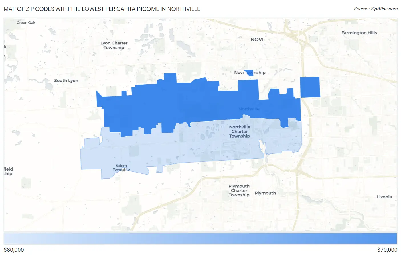 Zip Codes with the Lowest Per Capita Income in Northville Map