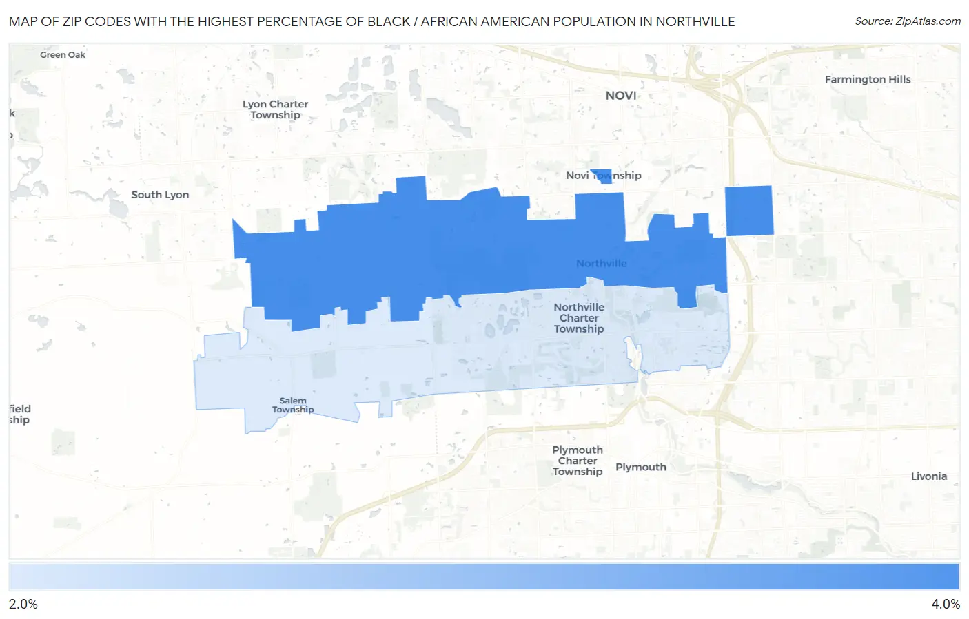 Zip Codes with the Highest Percentage of Black / African American Population in Northville Map
