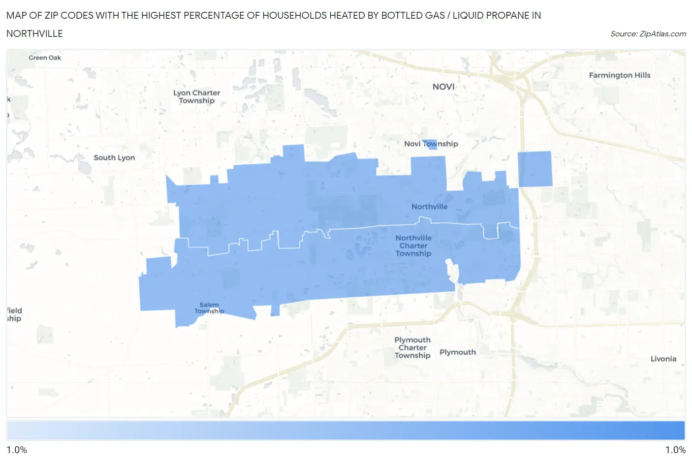 Zip Codes with the Highest Percentage of Households Heated by Bottled Gas / Liquid Propane in Northville Map
