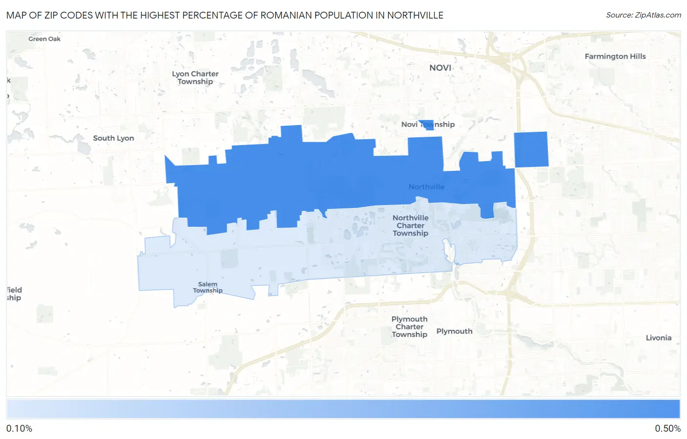 Zip Codes with the Highest Percentage of Romanian Population in Northville Map