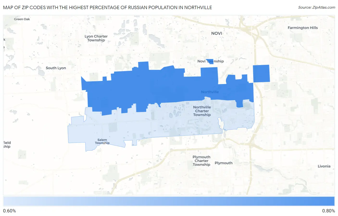 Zip Codes with the Highest Percentage of Russian Population in Northville Map