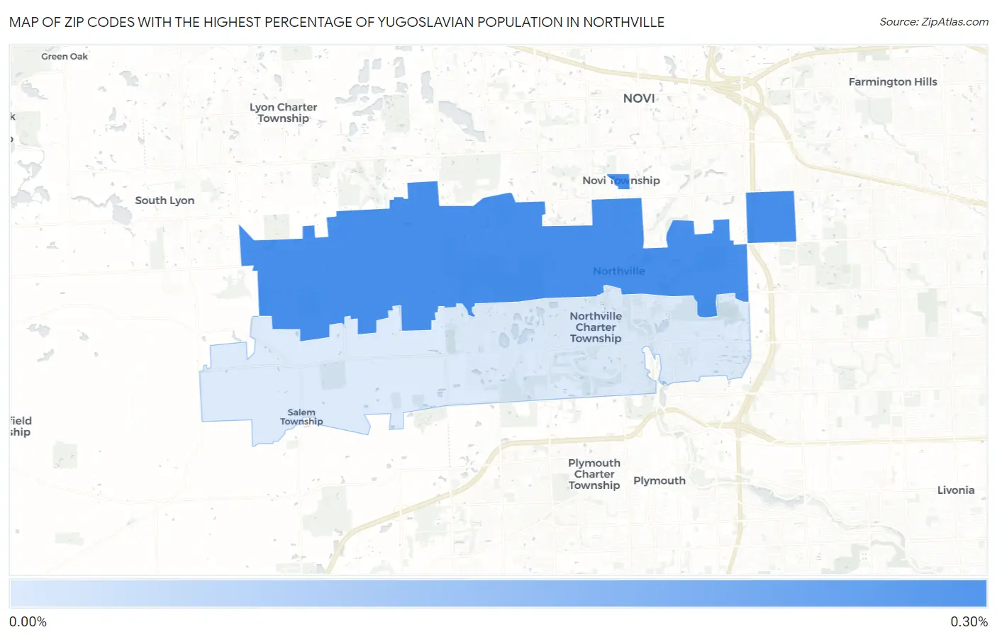 Zip Codes with the Highest Percentage of Yugoslavian Population in Northville Map