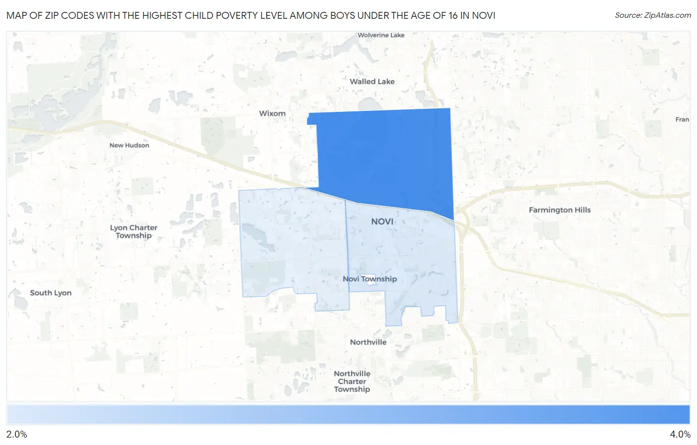 Zip Codes with the Highest Child Poverty Level Among Boys Under the Age of 16 in Novi Map