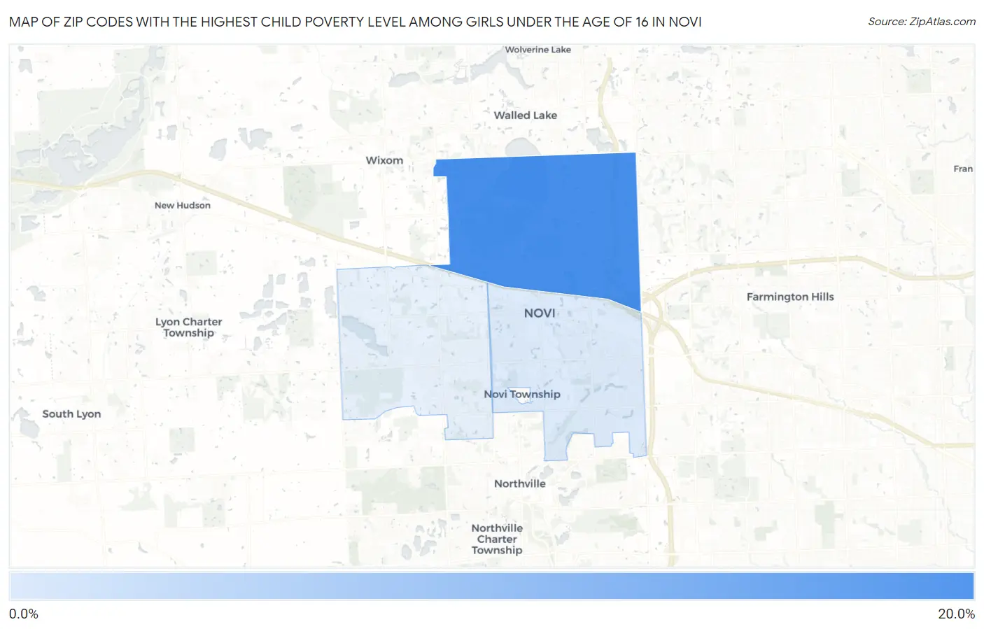 Zip Codes with the Highest Child Poverty Level Among Girls Under the Age of 16 in Novi Map