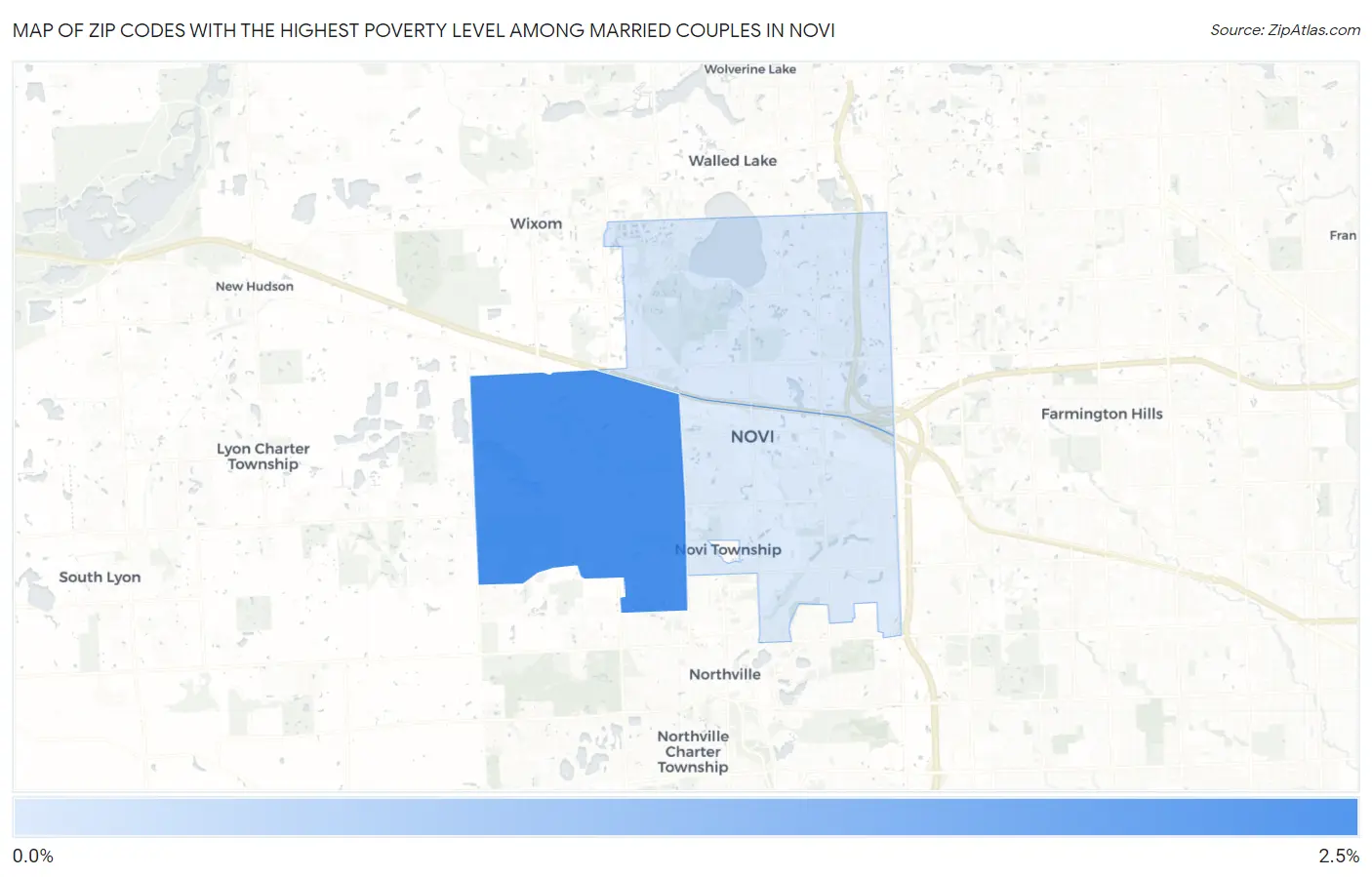 Zip Codes with the Highest Poverty Level Among Married Couples in Novi Map