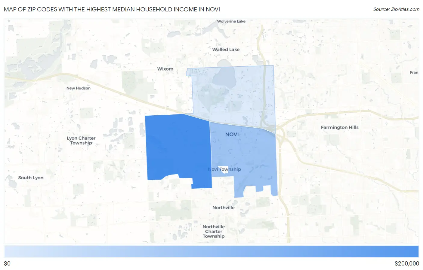 Zip Codes with the Highest Median Household Income in Novi Map
