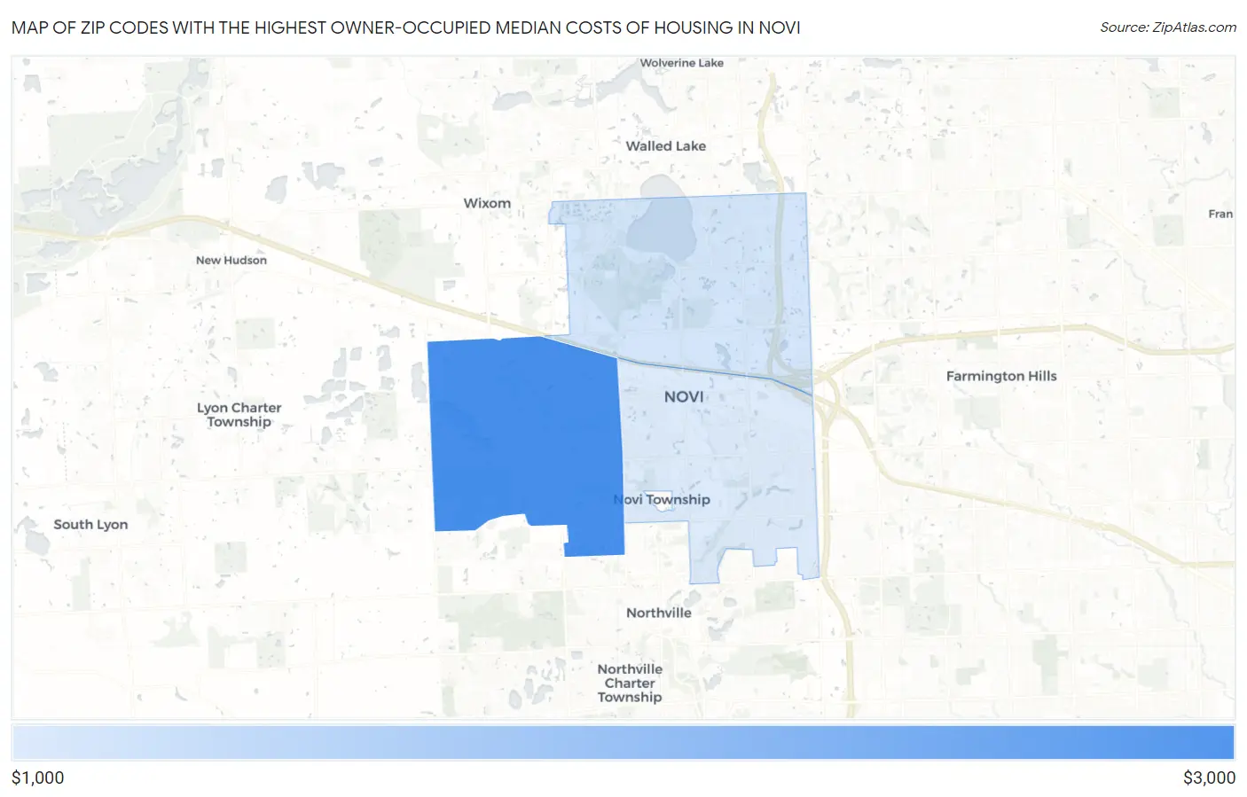 Zip Codes with the Highest Owner-Occupied Median Costs of Housing in Novi Map