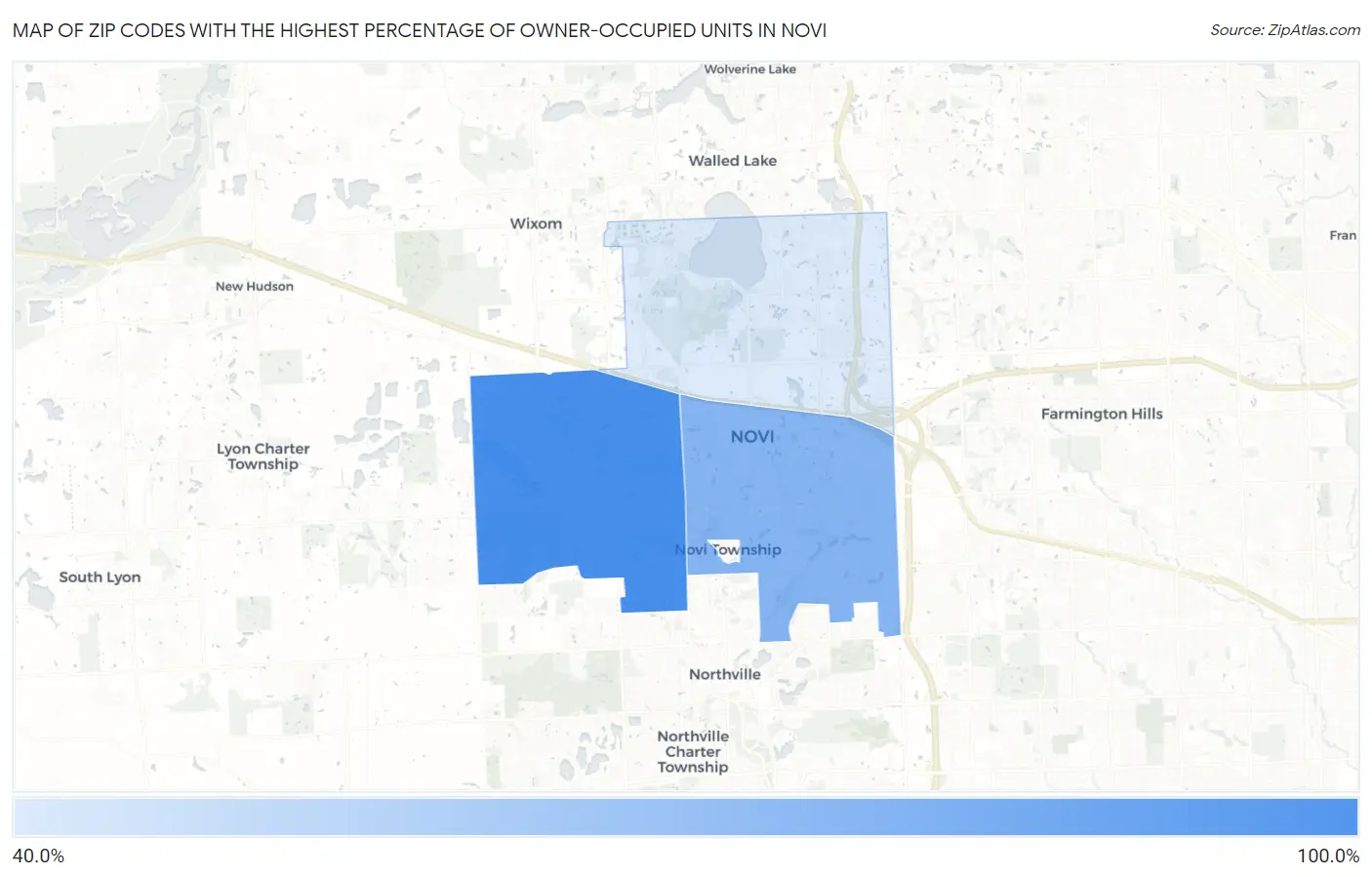 Zip Codes with the Highest Percentage of Owner-Occupied Units in Novi Map