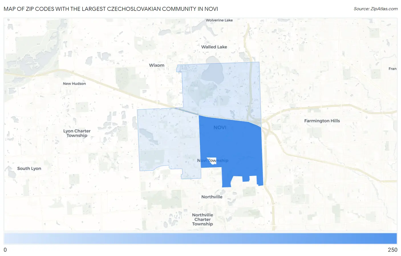 Zip Codes with the Largest Czechoslovakian Community in Novi Map