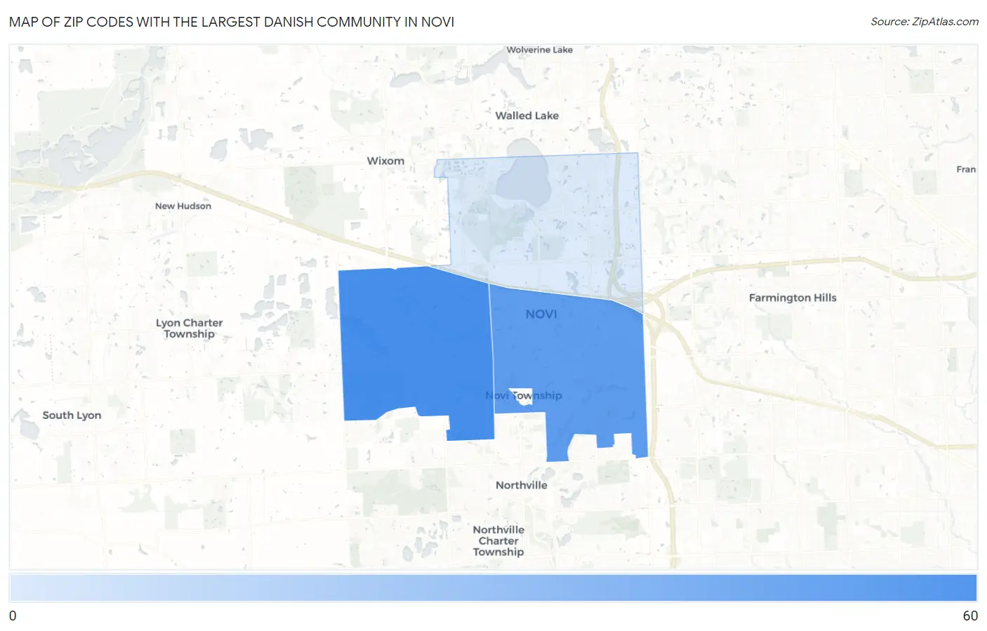 Zip Codes with the Largest Danish Community in Novi Map