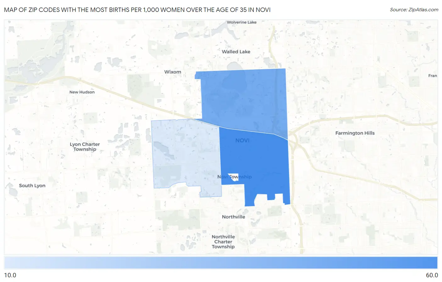 Zip Codes with the Most Births per 1,000 Women Over the Age of 35 in Novi Map