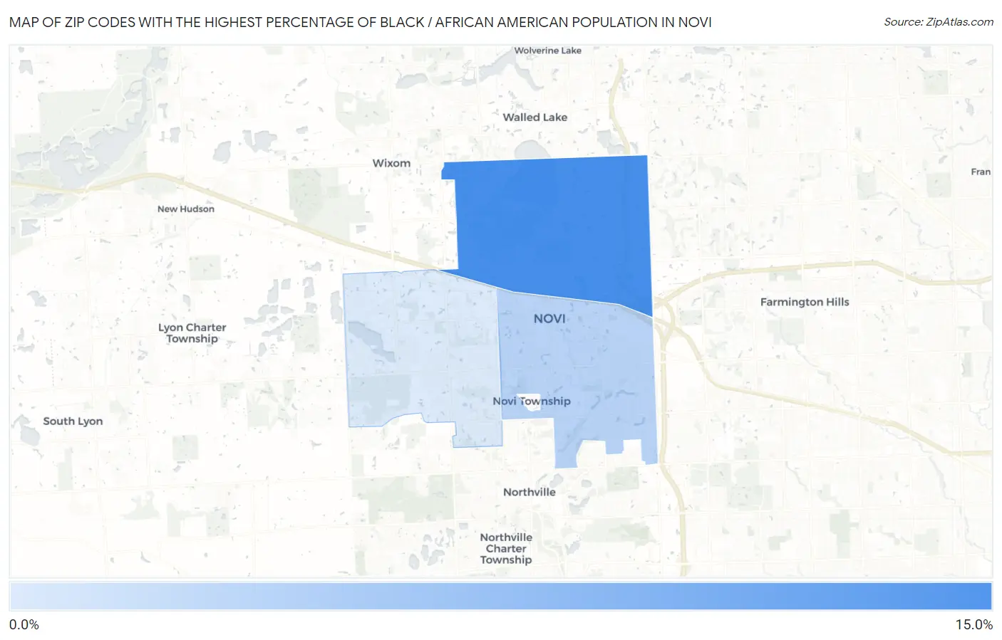 Zip Codes with the Highest Percentage of Black / African American Population in Novi Map