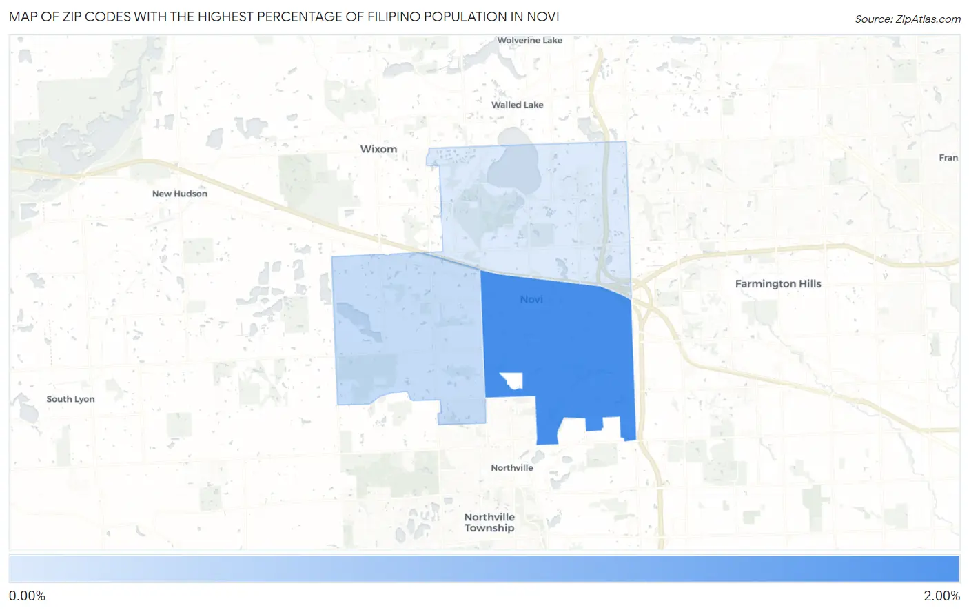Zip Codes with the Highest Percentage of Filipino Population in Novi Map